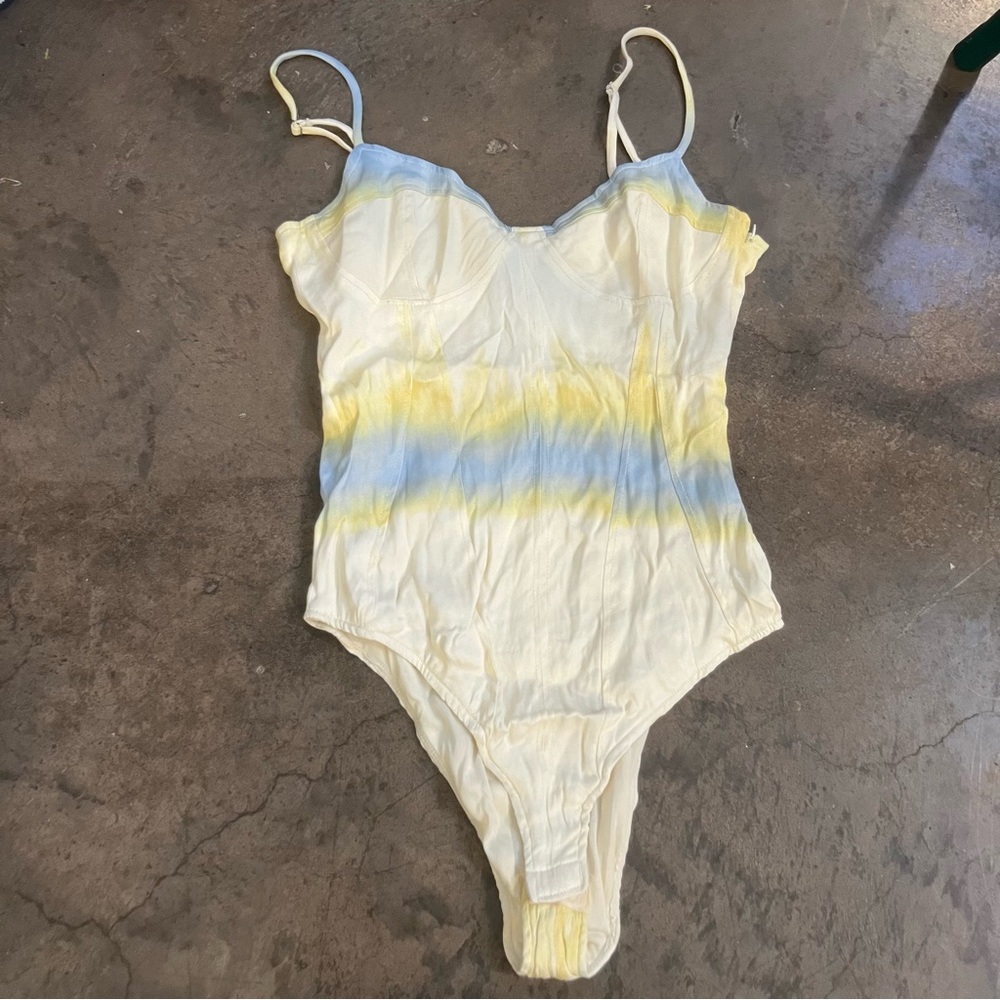 Zara Tie Dye V-Neck Spaghetti Strap Satin Effect Bodysuit Size Small- OBO